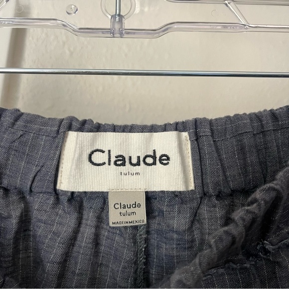 CLAUDE tulum grey pin stripe linen wide tapered balloon barrel cropped pants - Picture 7 of 8